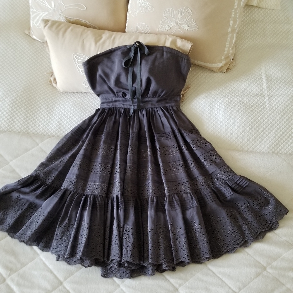 Silk embroidered indigo dress by Jenny Jen